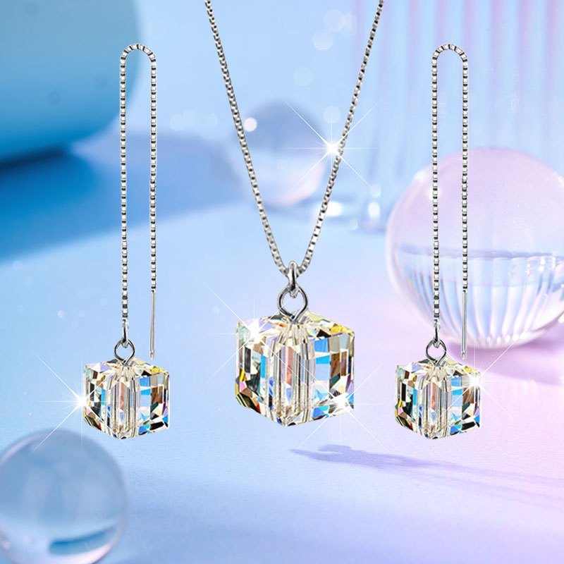 TEMU 3pcs Shining Block Personality New Creativity Simple Earrings Necklace Party Commemorative Jewelry Exquisite Christmas Birthday Gift
