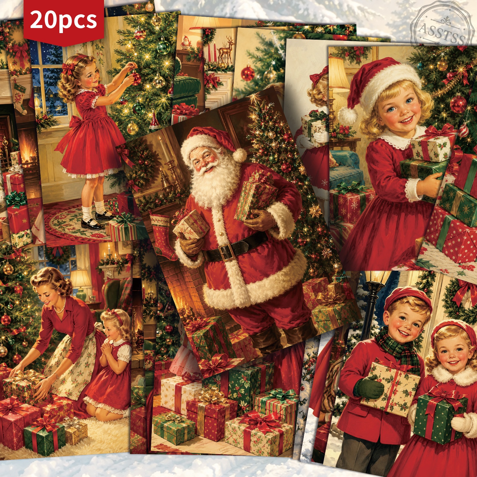 TEMU 20-pack Asstss Vintage Christmas Santa Claus Postcards - 4x6 Inches Retro Junk Journal Supplies, Classic Pinup Illustrations Collectible