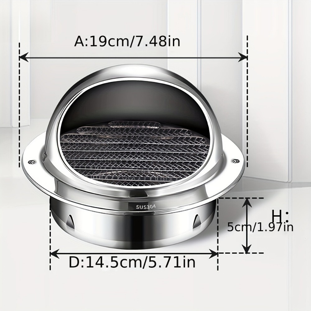 Image of Stainless Steel 150mm Round Flanged Exhaust Air Grille, Weatherproof Wall Vent Cover, Outdoor Ventilation Outlet With Rain Protection