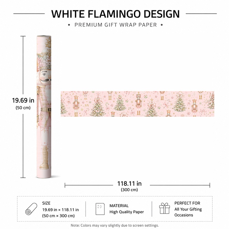 TEMU 1 Roll 50x300cm (19.7x118.1in) Stylish Gift Wrapping Paper, Holiday Gift Wrap Paper For Christmas Featuring Nutcrackers, Candy Canes, Snowflakes