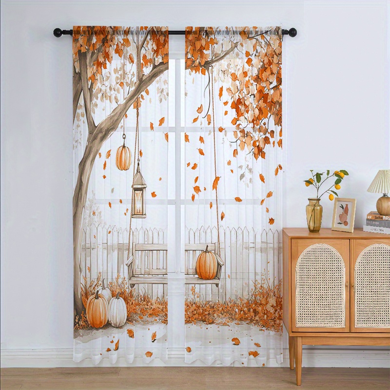TEMU Tende 2D piatte - 2 pezzi Natali - Natalizio - Halloween - Tende in - 2D traslucida e opaca, design con per bastone per decorazione di soggiorno