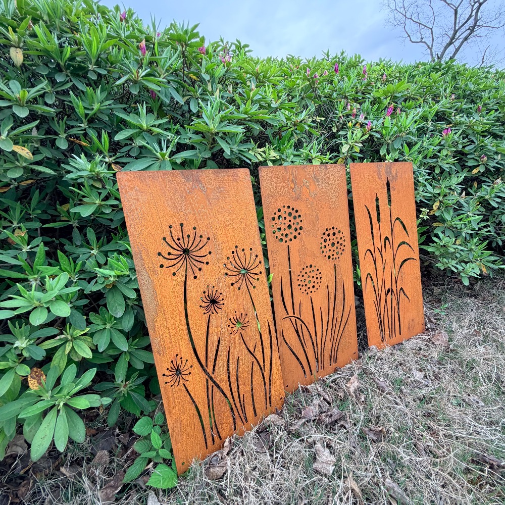 4pcs Rural Reed Dandelion Garden Decoration Screens, Courtyard Decoration, Spring Fence Decoration, Spring Garden Decoration, Outdoor Sculpture Decoration, Garden Privacy Screen
