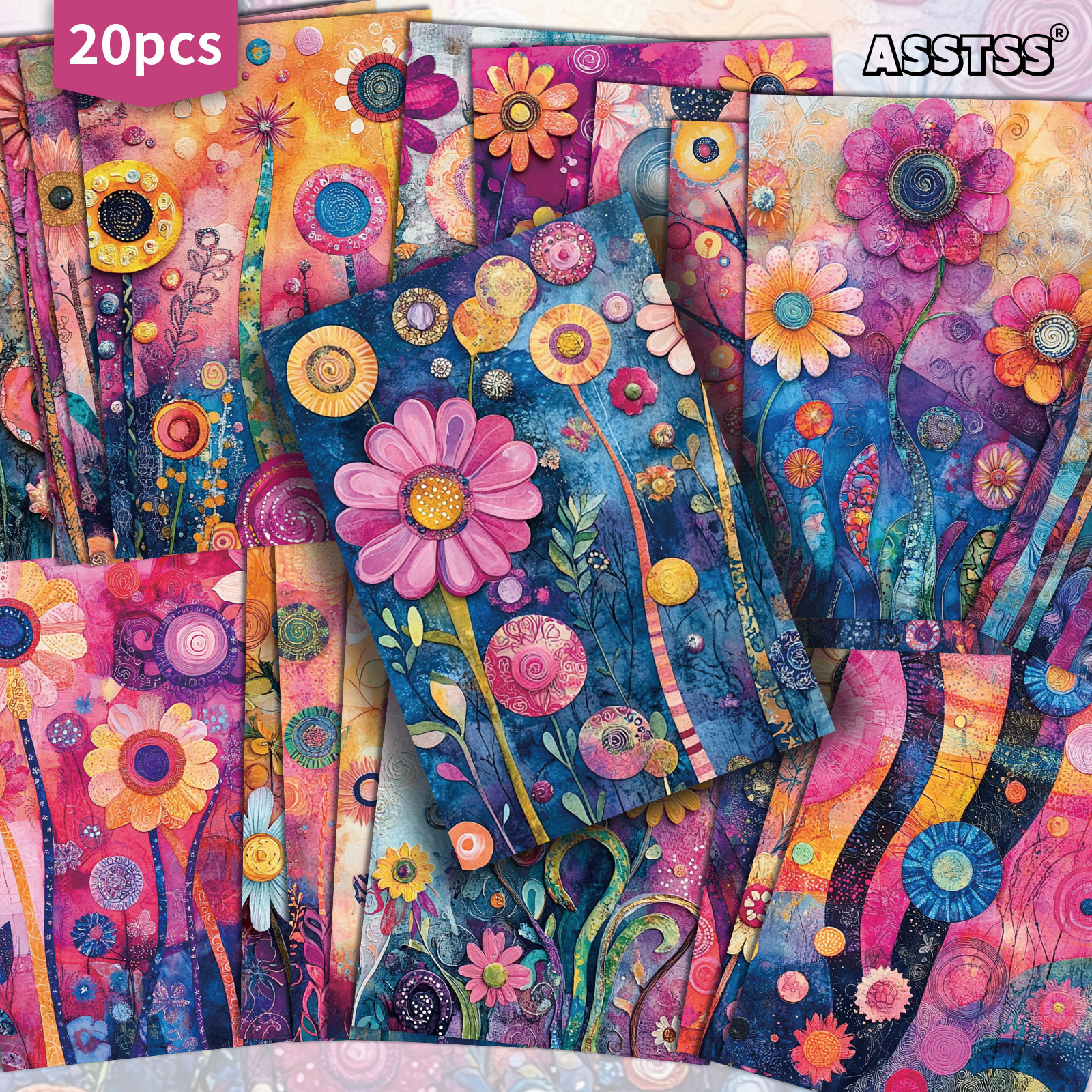 TEMU 20-pack Asstss Colorful Flowers Gift Cards - 4x6 Inches Junk Journal Paper, Classic Pinup Illustrations, Collectible Decorative Painting Cards