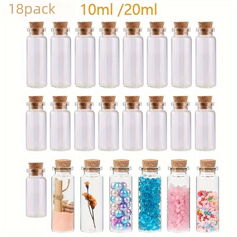 

18pcs Miniature Glass Vial Set, Paba-free Containers, 10ml & 20ml, With Cork Stoppers For Party Favors, Crafts, And Decorations