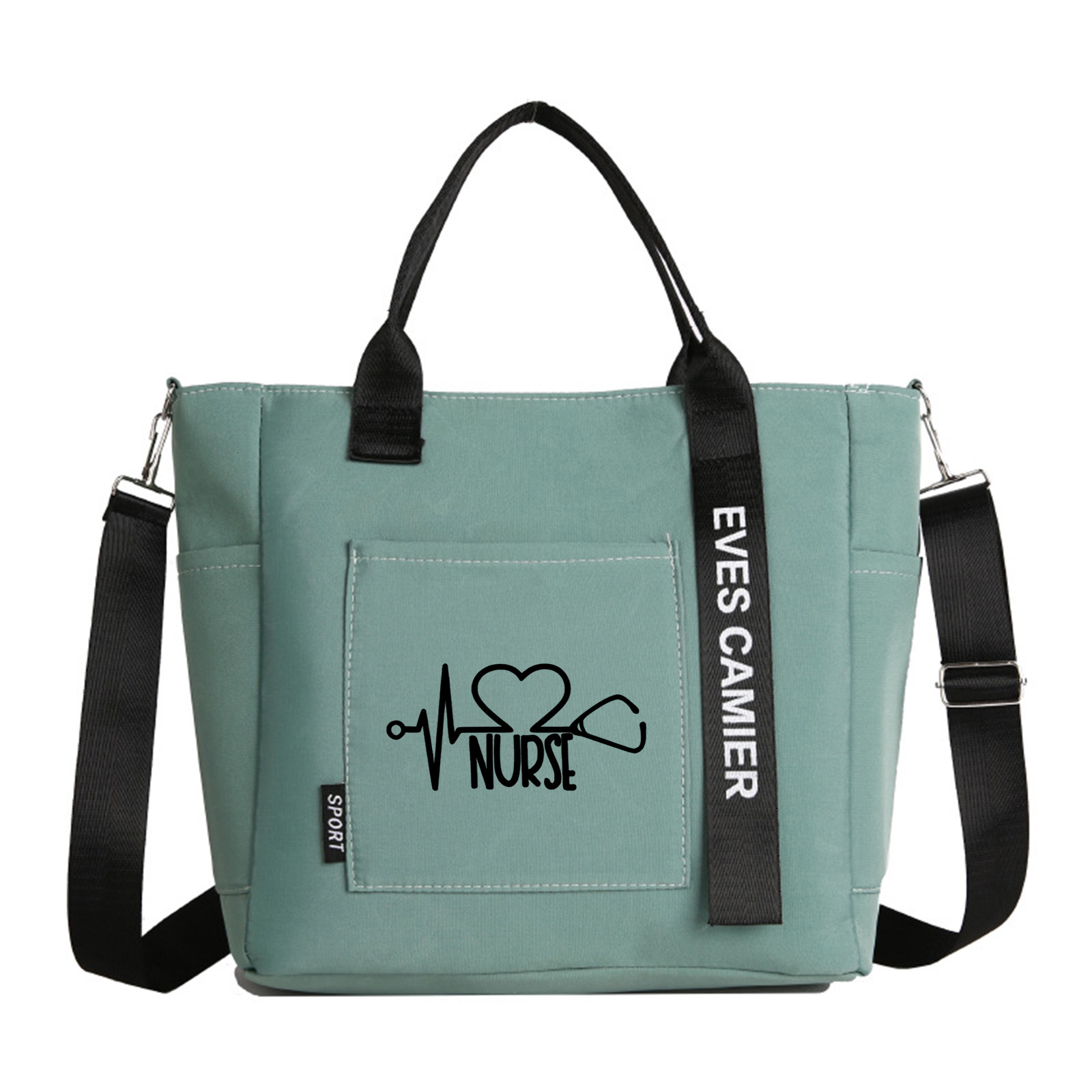 E-shop Krankenschwester-Themen Umhängetasche mit Stethoskop-Druck & Mehrfachtaschen-Design – Verstellbarer, abnehmbarer Gurt, Leichte Handtasche