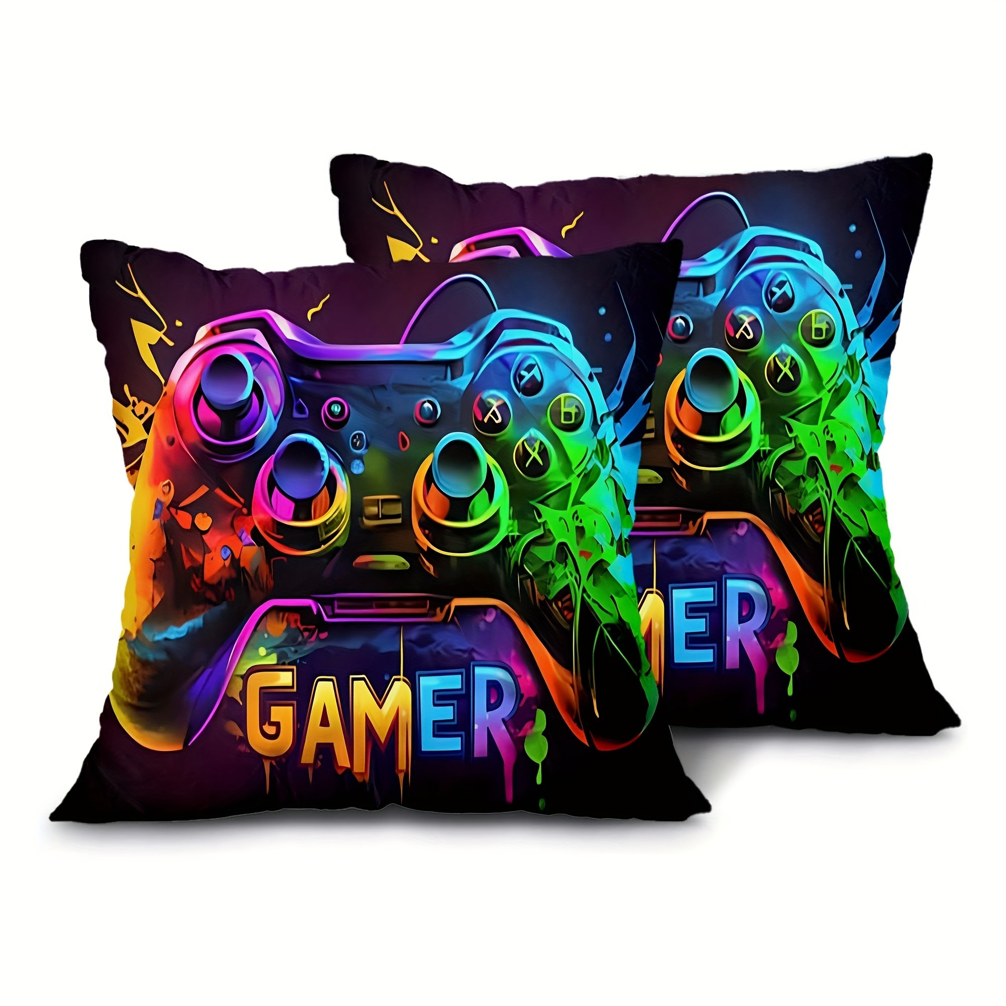E-shop 2er-Set Cyberpunk-Spielcontroller-Kissenbezüge - Weiches Polyester, Reißverschluss, Handwäsche - für Wohnzimmer & Wohnkultur