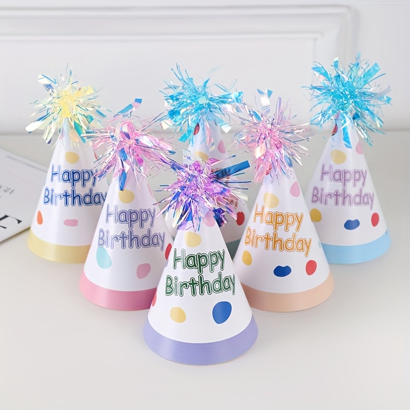 Image of 12pcs Macaron Color Fringe Party Hats- Disposable Paper Cone Birthday Hats With Tassels For Birthday, Holiday& Festive Celebrations, Event& Party Supplies Decorations