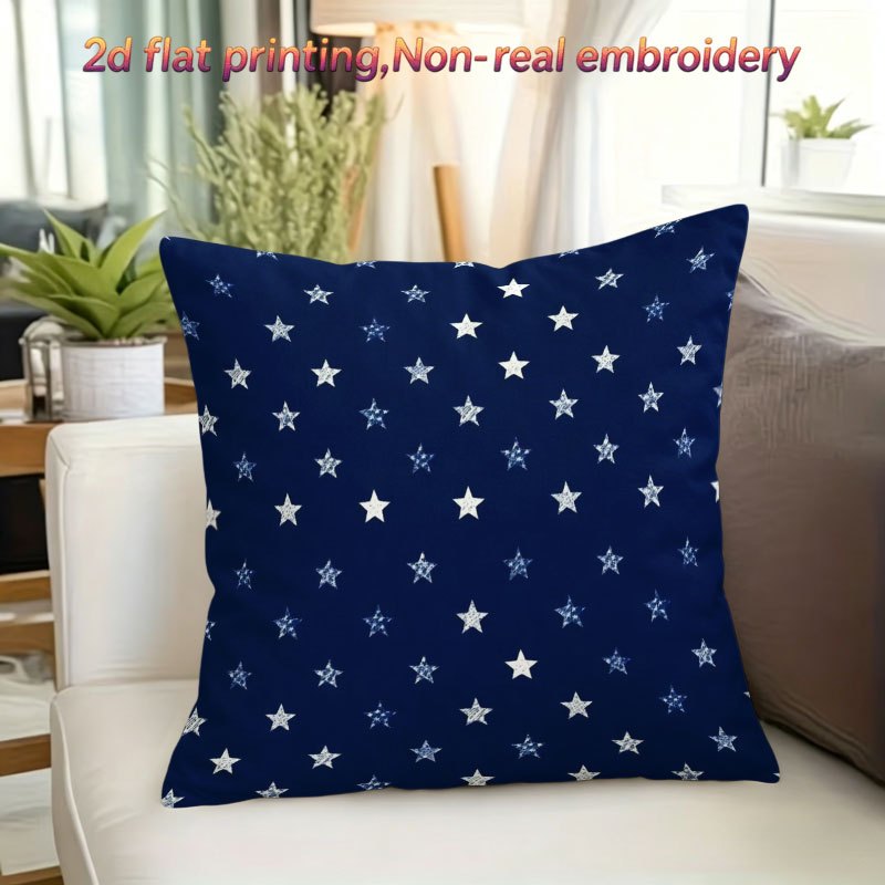 TEMU 1pc Star Pattern Printed Pillowcase In Dark Blue, Suitable For Bedroom, Living Room, Office, And Decoration For Scenes Like Valentine's Day And