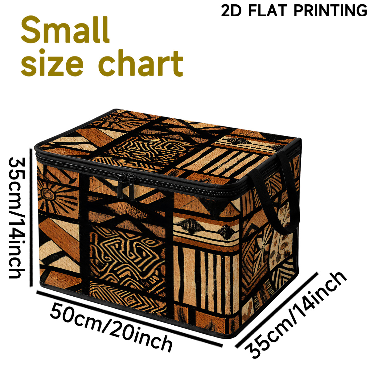 TEMU Boîte de rangement extra-large -poussière avec couvercle, en tissu imprimé à motif de patchwork géométrique de style ethnique tribal africain