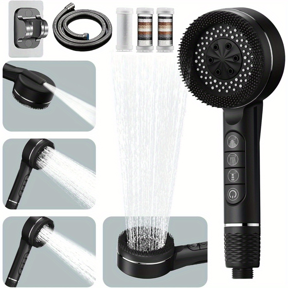 Image of High Pressure Hand Shower With Hose, 4 Jet Types, Large Panel Shower Head, Shower Head With Filter, Bathroom Accessories,for Shower Use Only