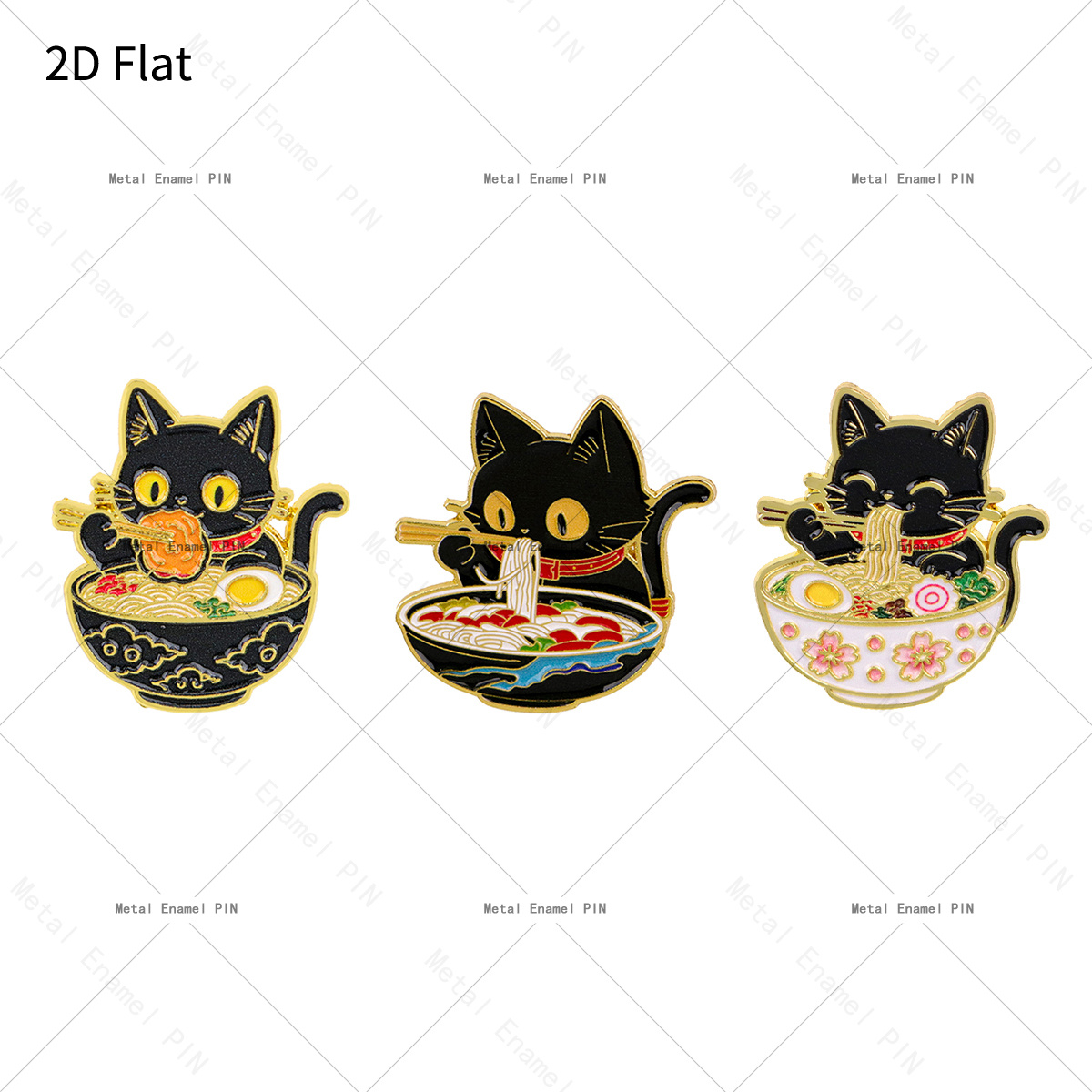TEMU Spille da 2D piatte 3 pezzi/set, ramen, spille smaltate e spille da bretelle, spille per zaini, borse, , decorazione cool, per regali, , donne,