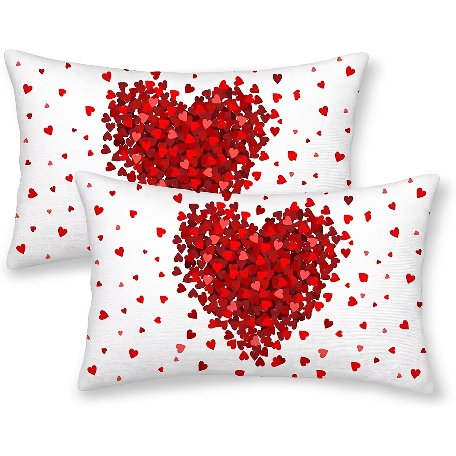 TEMU Lot de 2 taies d'oreiller à motif de cœurs rouges pour , housses de coussin décoratives , , , le canapé, en polyester avec fermeture éclair