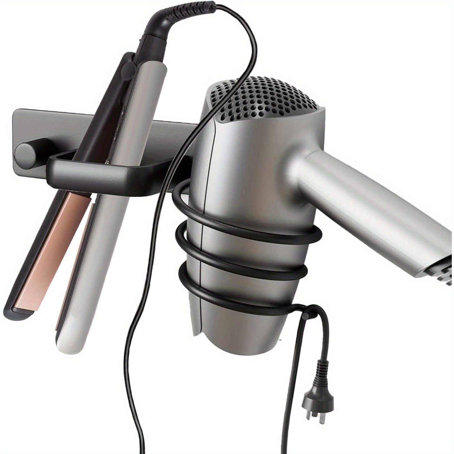 TEMU 1 Wall-mounted Hair Dryer And Styling Tools Organizer | Holder For Straighteners, Curling Irons, And Hair Dryers - Unscented