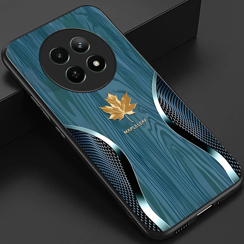 TEMU Custodia per Telefono: Custodia per Realme 12 5G 12X C65 Narzo 70x, Design Elegante con Motivo Foglia e Retro in Vetro Lucido, Idea Regalo
