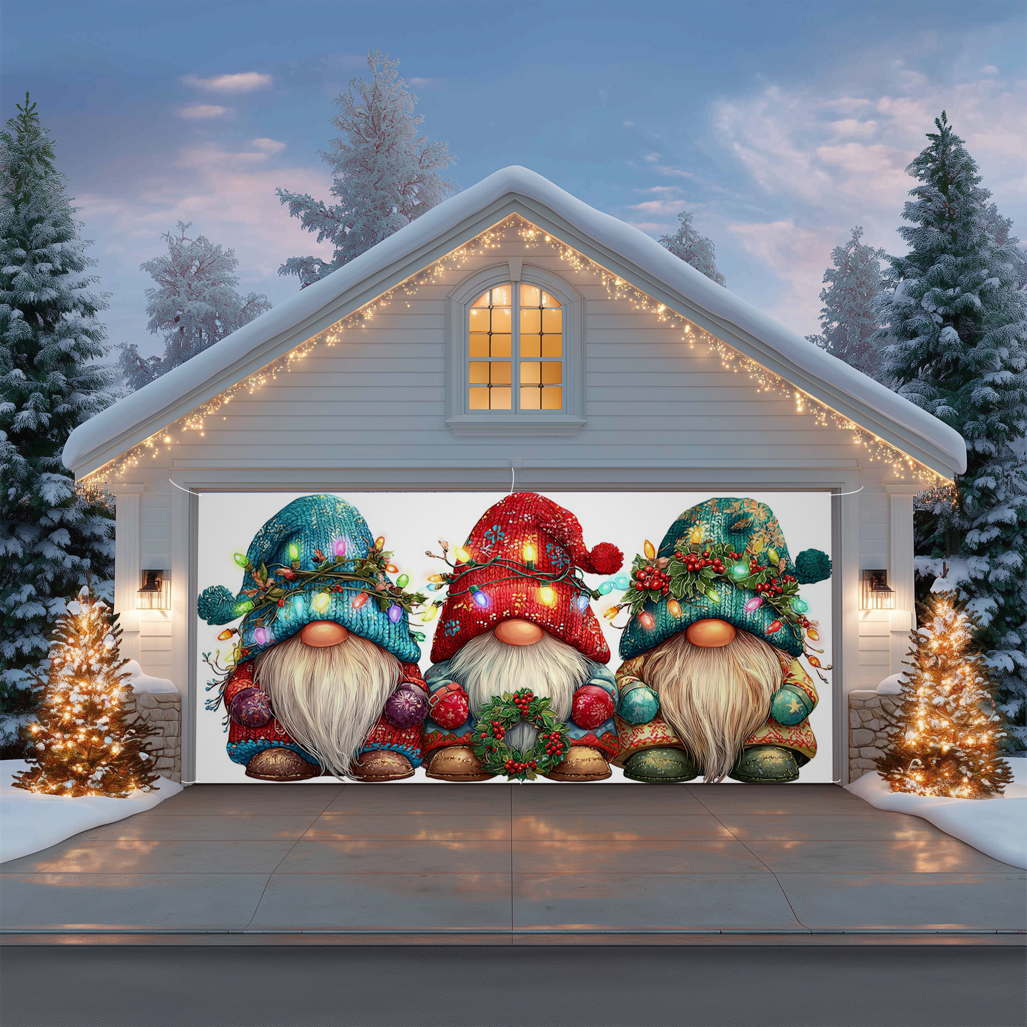 TEMU 2D Design plat, un grand panneau de porte de garage de Noël de gnome de Noël de écossaise - Imprimé pour la décoration festive air/intérieur,