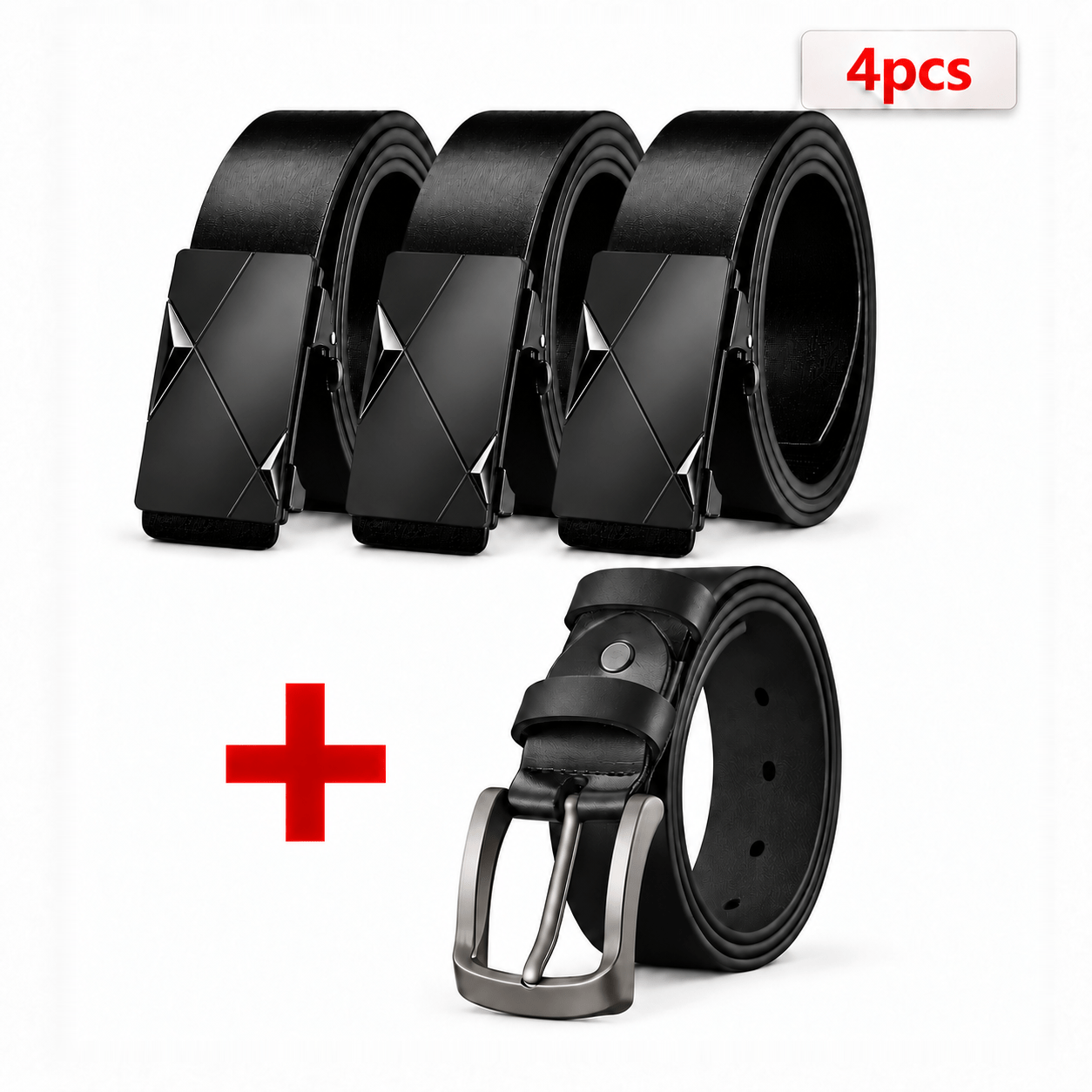 Image of 4pcs Men's Belt Set, Automatic Dj + Push Zkbs, Metal Men's Formal Belt, Adjustable Business Casual Belt, Suitable For Jeans, Trousers, Suit Pants And Daily Wear.