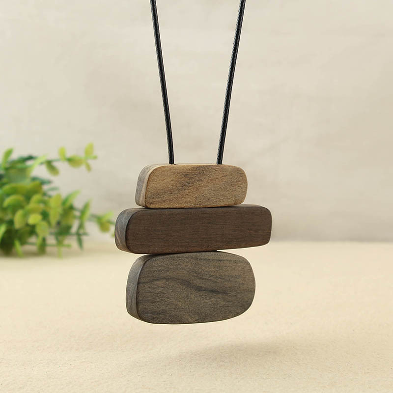 Image of Bohemian Retro Wooden Irregular Pendant Long Necklace, Versatile Niche Design Long Sweater Chain For Women, Ethnic Style Women's Necklace, Versatile For