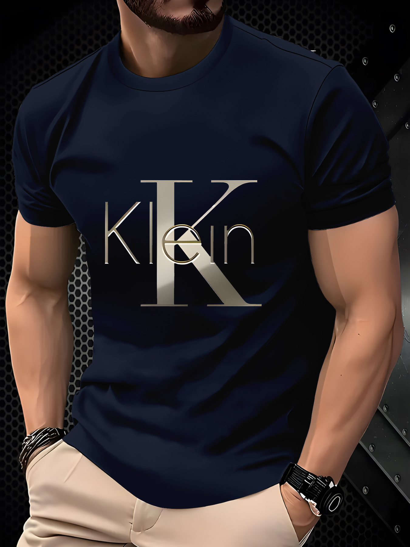 Men's Casual T-Shirt - Black with Bold Golden 'K' Logo - Soft Everyday Shirt for Formal & Casual Outfits - Machine Washable Modern Minimalist Tee, Comfortable Clothing, Easycare Textile