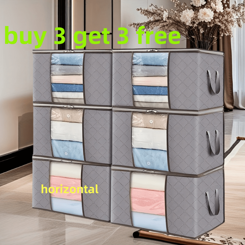 TEMU 6pcs (buy 3 Get 3) Extra Large Thick Nylon Gallon Storage Bags With Reinforced Vertical Ribs And Top Handles - Foldable Space-saving Organizer