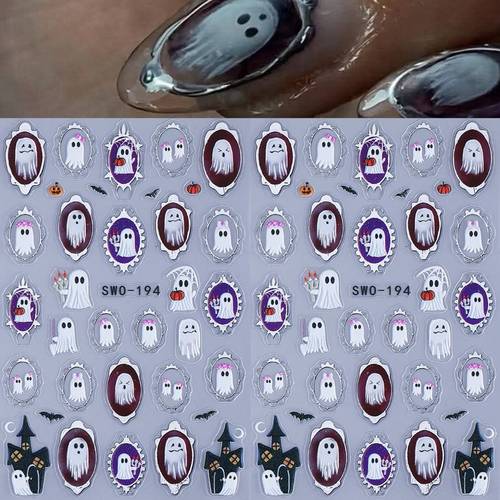 1pc halloween gothic style embossed nail stickers self decals featuring vintage bat and pumpkin diy nail art supplies