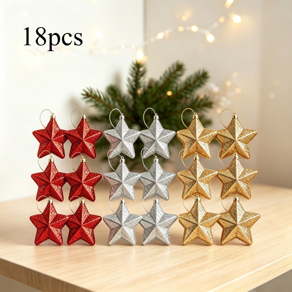 TEMU 18pcs Set Of Red Mixed Star, Classic For Christmas Tree Party Home Cabinet Decoration