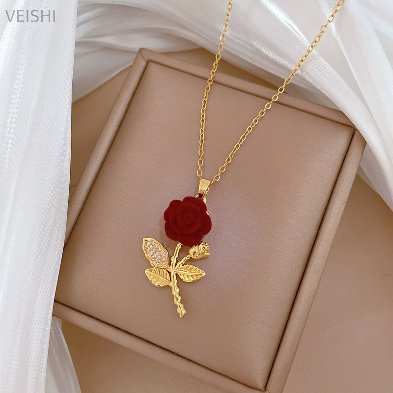TEMU Elegant Rose Light Luxury Necklace: And Versatile Collarbone Chain With Titanium Steel