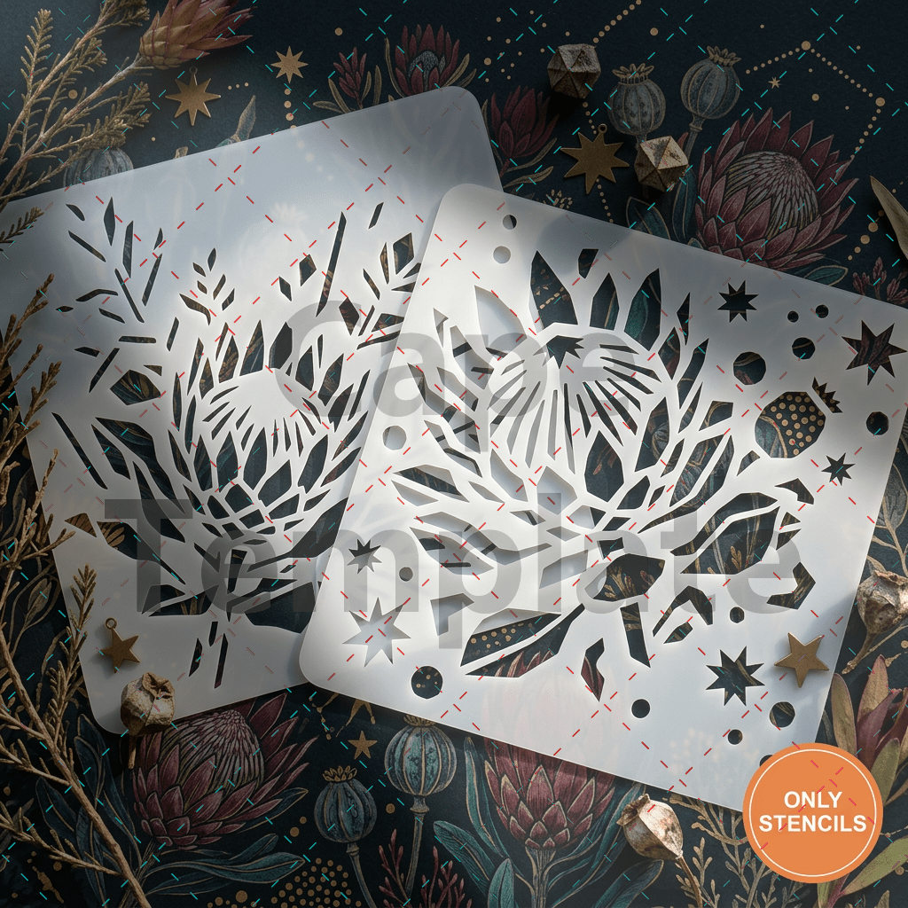 TEMU Flower Stencil 2pcs/set Reusable Botanical Stencils For Painting On Wall Fabric Canvas Paper For Art Decor Floral Pattern Template Large Plastic
