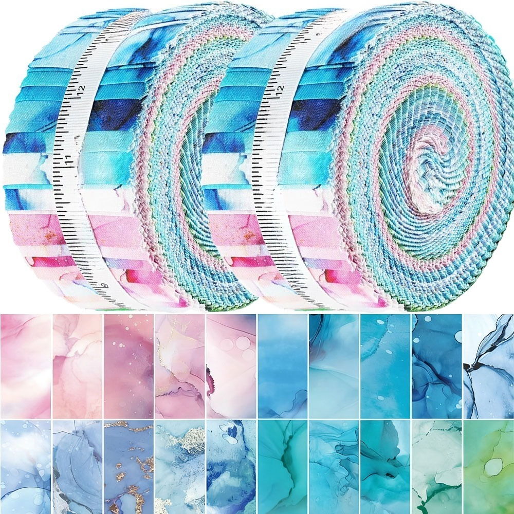 TEMU 40pcs Pre-cut Colored Marble Fabric - Multicolor Marble Pattern (////) 6.5x50cm Diy Hand-stitched Quilt Squares Suitable For Bag Making, Doll