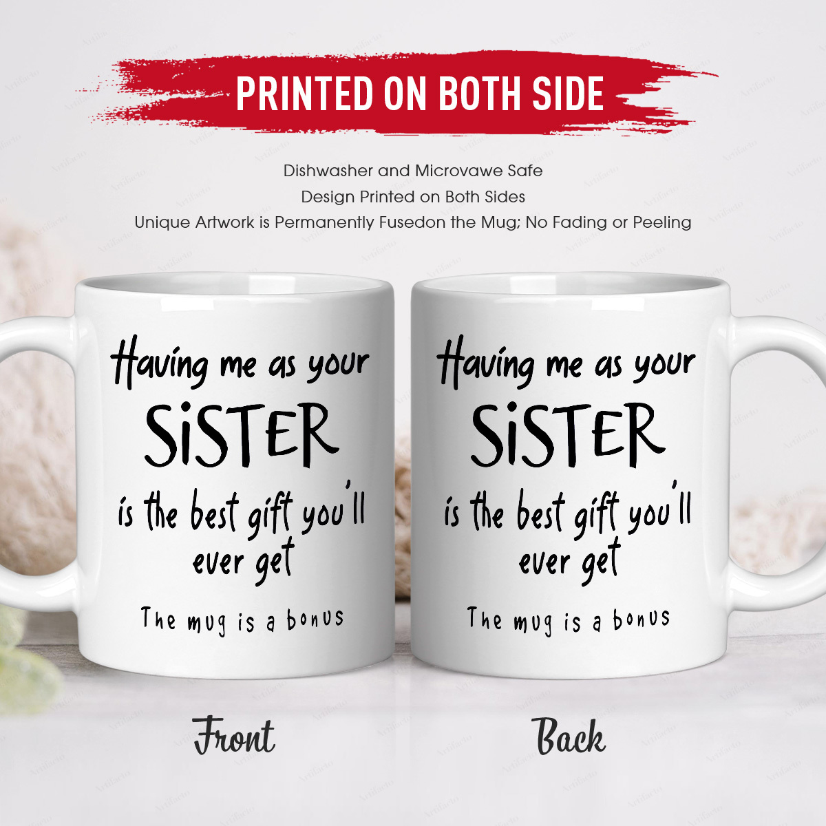 1pc 11oz ceramics coffee mug having me as your sister is you ever get the mug is fun script design mug dishwasher safe ideal gift for sisters adults holiday anniversary party gifts 2