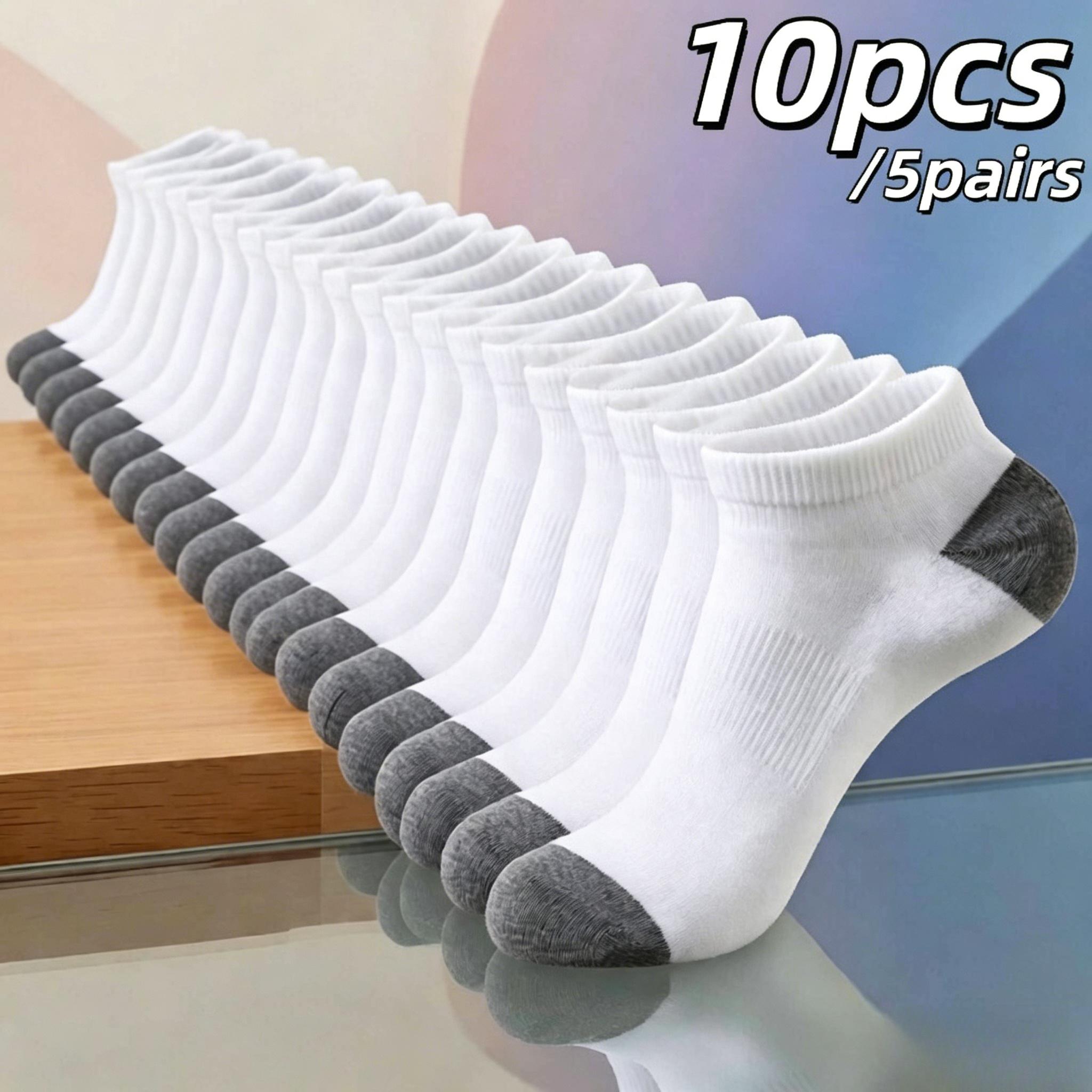 10pcs 5 Pairs Men's Summer Moisture-wicking Ankle Socks, Stretchy Ribbed Top, Arch Support, Breathable Design, Suitable For Basketball, Gym, Durable, Men's Socks, Men's Outdoor Socks, Athletic Socks