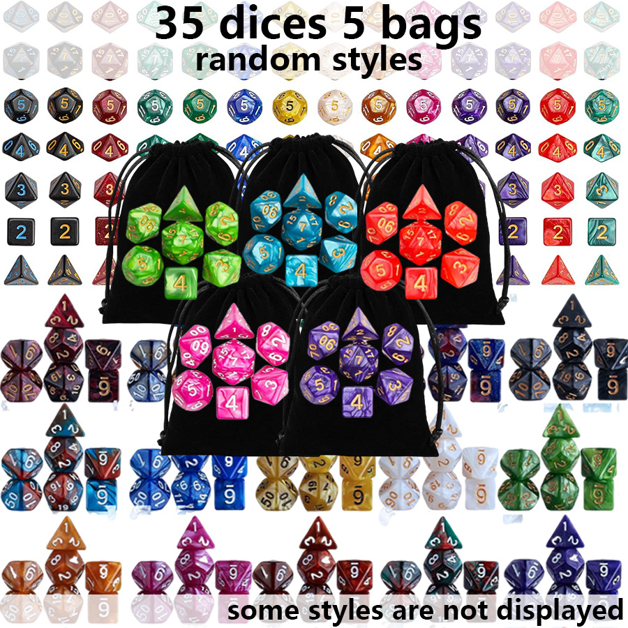 E-shop 35-teiliges Polyedrisches Würfelset mit schwarzer Aufbewahrungstasche, Farb- und Nummernwürfel, Polyeder, RPG D&D Rollenspiele Zusatz (Farbe