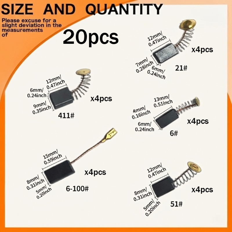 TEMU Kit de 20 piezas de escobillas de de resistencia con bases de metal, cepillos de repuesto para taladros, amoladoras, lijadoras y motores,