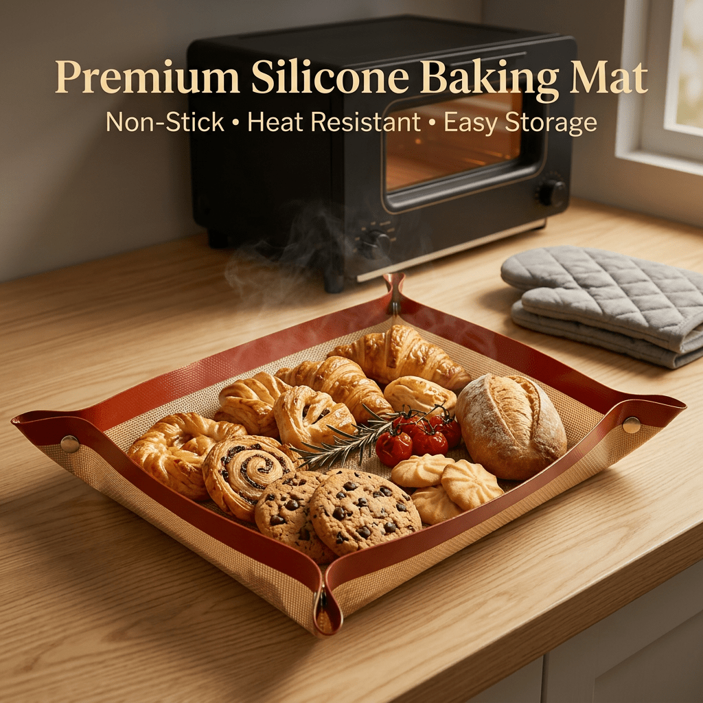 Silicone Baking Mat with Buttons, Heat-Resistant Non-Spill Cookie And Bread Board Liner, Reusable Baking Mat, Easy-Clean Food-Safe Baking Tray for Loaves, Pastries, Pizza, Baking