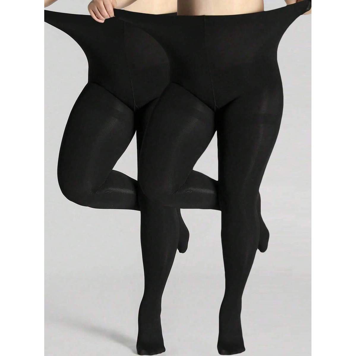 TEMU Lot de 2 paires de collants noirs opaques taille haute pour femme grande taille, super extensibles, doux, gainants, respirants, leggings près du