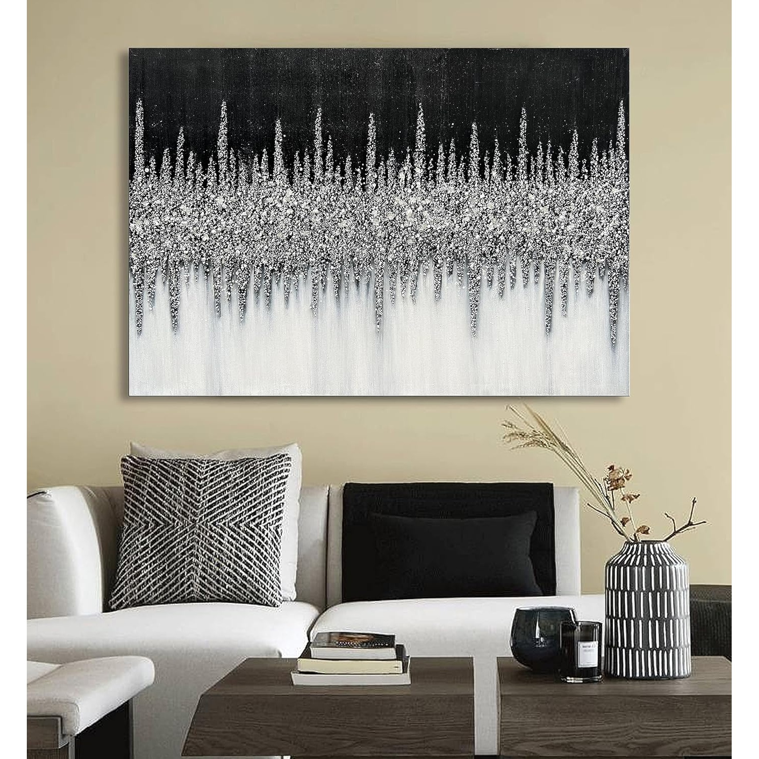 

Wrap Canvas Painting, Black And Silvery Texture Modern Wall Home Decorative Painting Room Decor, Flat Canvas, Wall Art, Room Decor