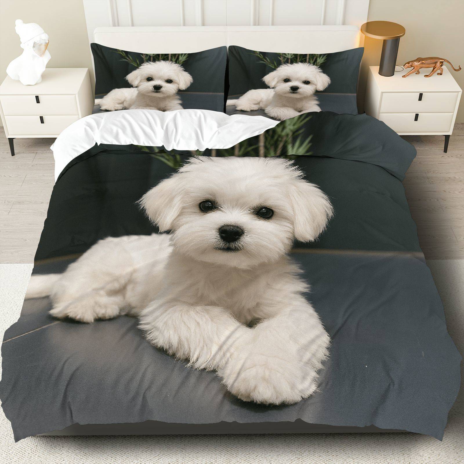 TEMU 3pcs Bedding Including 1 Duvet And 2 Pillowcases (filler Not Included), Featuring A Dog And Puppy Design, Perfect For Christmas. This White