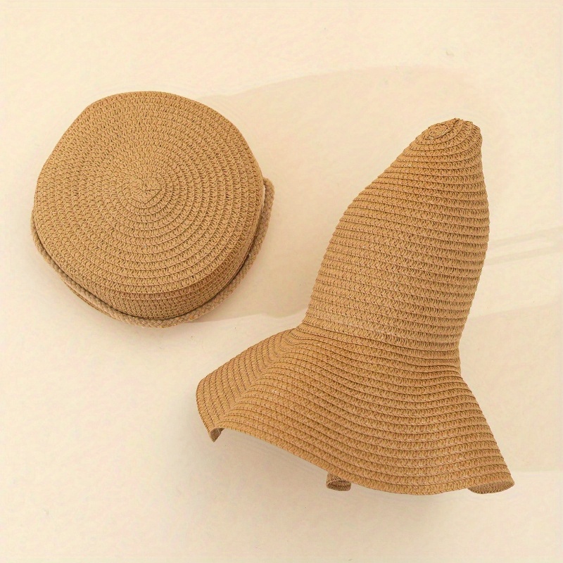 boho 2pcs set womens khaki wavy brim beach sun hat large 