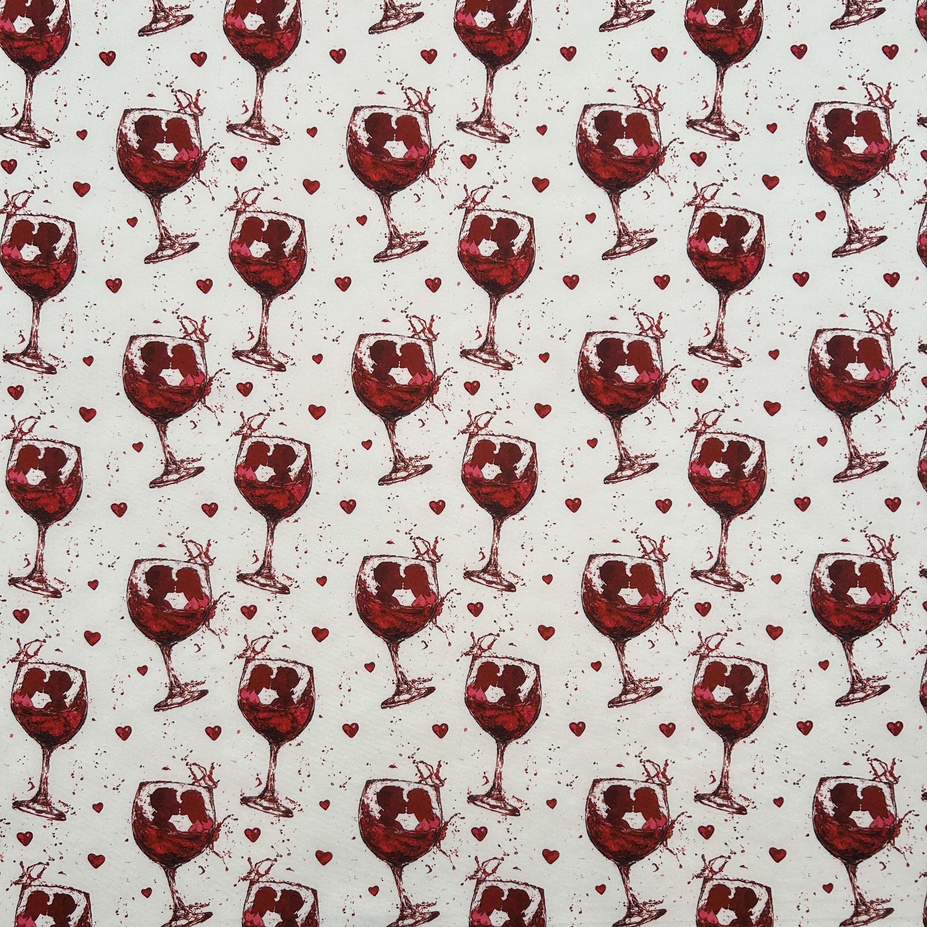 TEMU 1pc Romantic Red Wine & Champagne Fabric - Pre-cut Crafting Cloth With Wine Glasses, Hearts & Corkscrew Print - Durable Fiber For Diy Wedding,