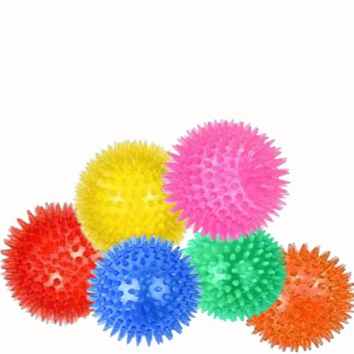 6pcs large dog toy balls durable tpr spiked teeth cleaning chew toys squeaky interactive fetch toys for all breeds vibrant colors puppy teething toys for dental textured grip