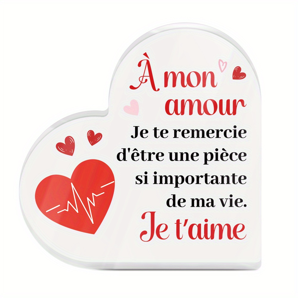 TEMU Panneau plat 2D en acrylique de cœur avec des citations , parfait pour décorer les tables dans un salon de style ferme. Un cadeau pour les