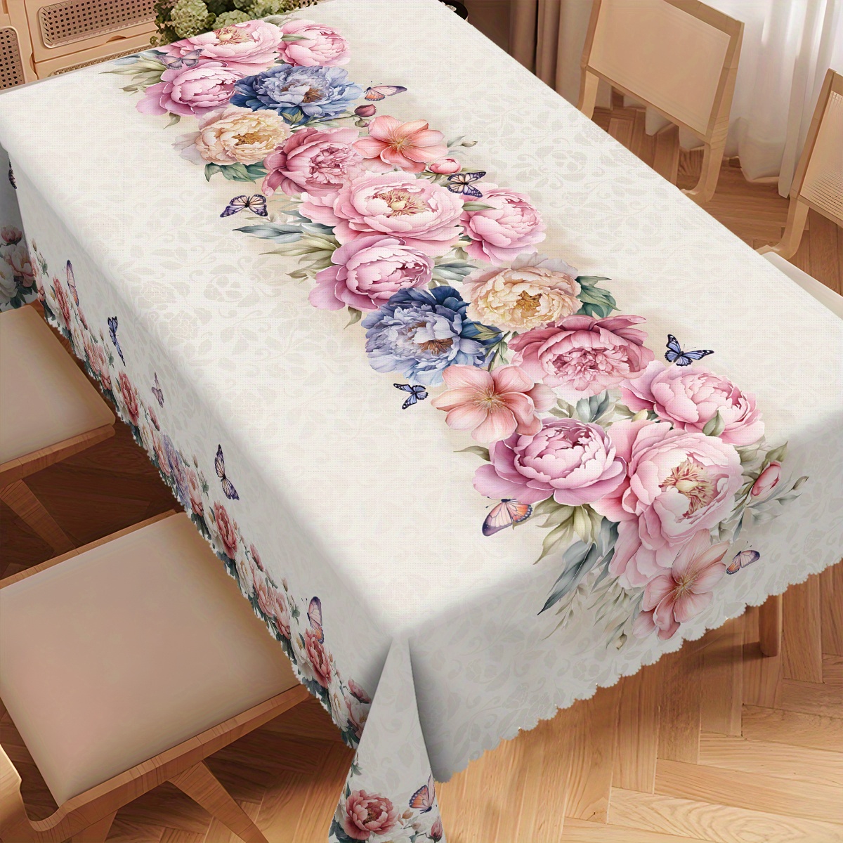 

1pc Rectangular Polyester Tablecloth, Spring Floral & , Machine Made Woven, Ideal For Indoor/outdoor Parties & Home Decor, Easter Spring Decor Gift