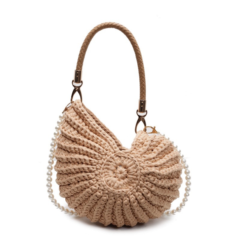 Women's Handcrafted Boho Shell Purse With Handle - Shell Clutch Suitable For Summer , Bohemian Tote For Casual , Sturdy Shell & Accent, Beach