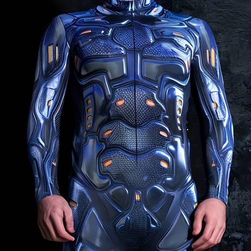 mechanical warrior print long sleeve holiday jumpsuit suitable for halloween cosplay carnival parties and
