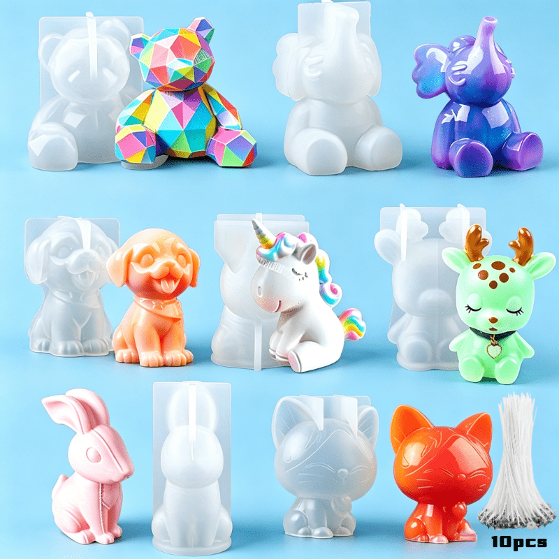 TEMU 17pcs Animal Resin Silicone Mold Set For Resin & Plaster Crafts - 7pcs Animal Resin Silicone Molds And 10pcs Candle Wicks, Gypsum Casting, Stone