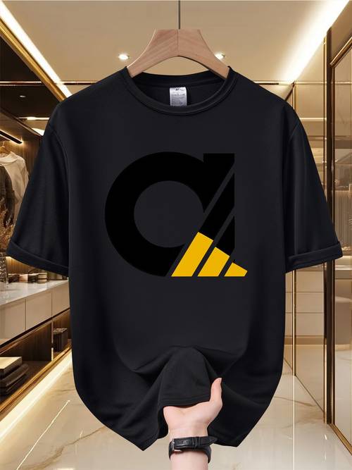 am mens t shirt modern urban graphic t shirt for men with black and yellow colorblock design