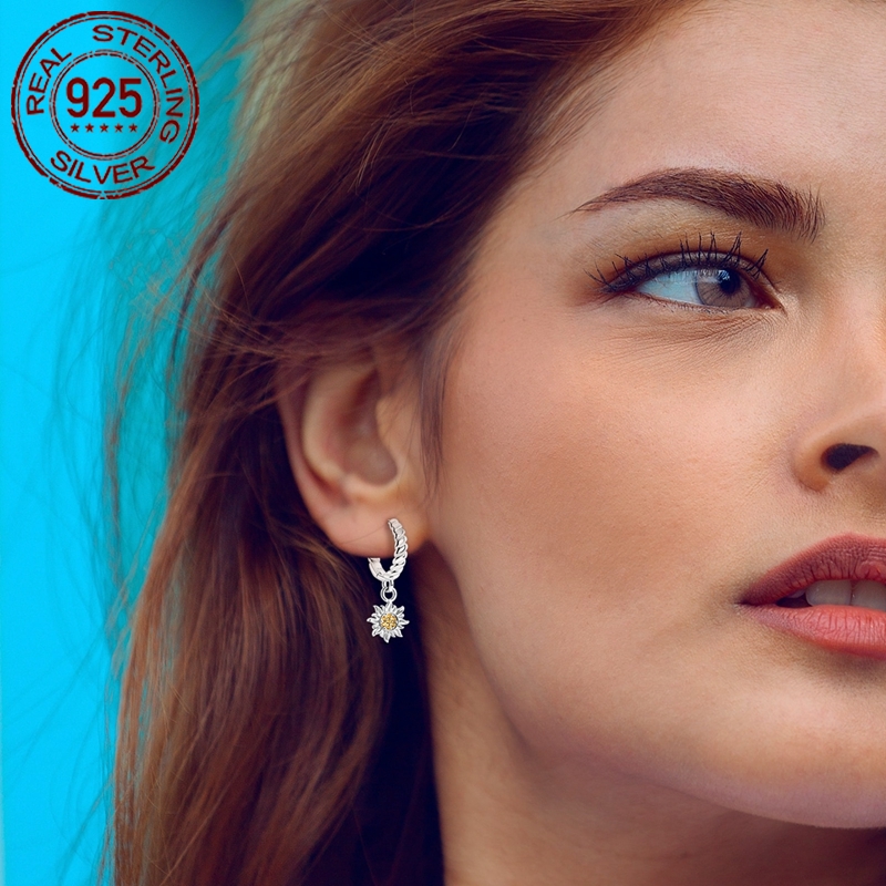 Women's 925 Silver Sun and Moon Stud Earrings, Elegant Gift