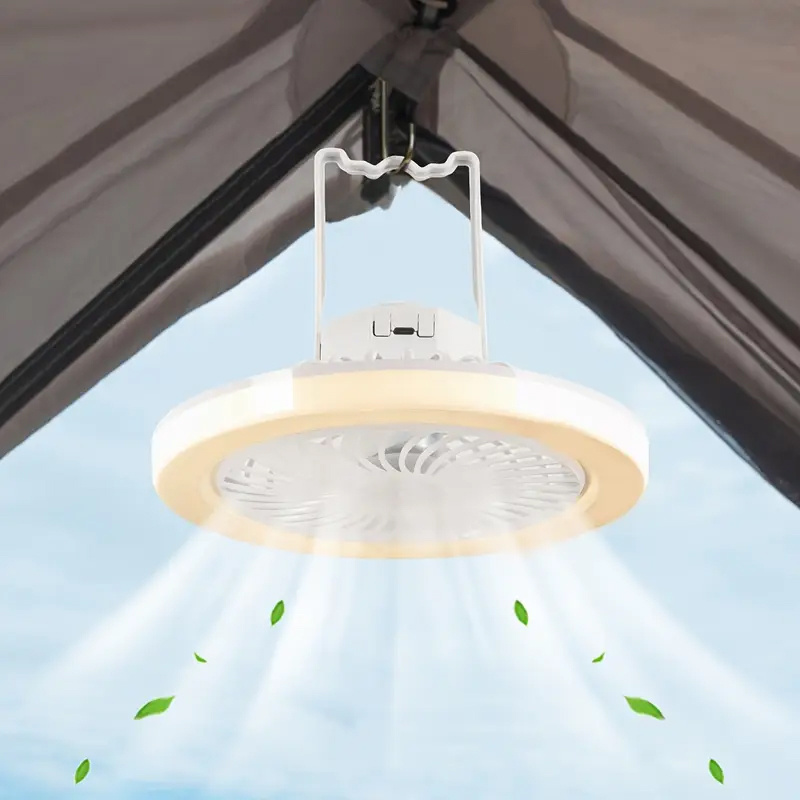 TEMU Portable Camping Fan Light With 3-speed Wind & Led Color Temperature Adjustment, Large Capacity Battery, Hanging Hook For Tents, Dorms,