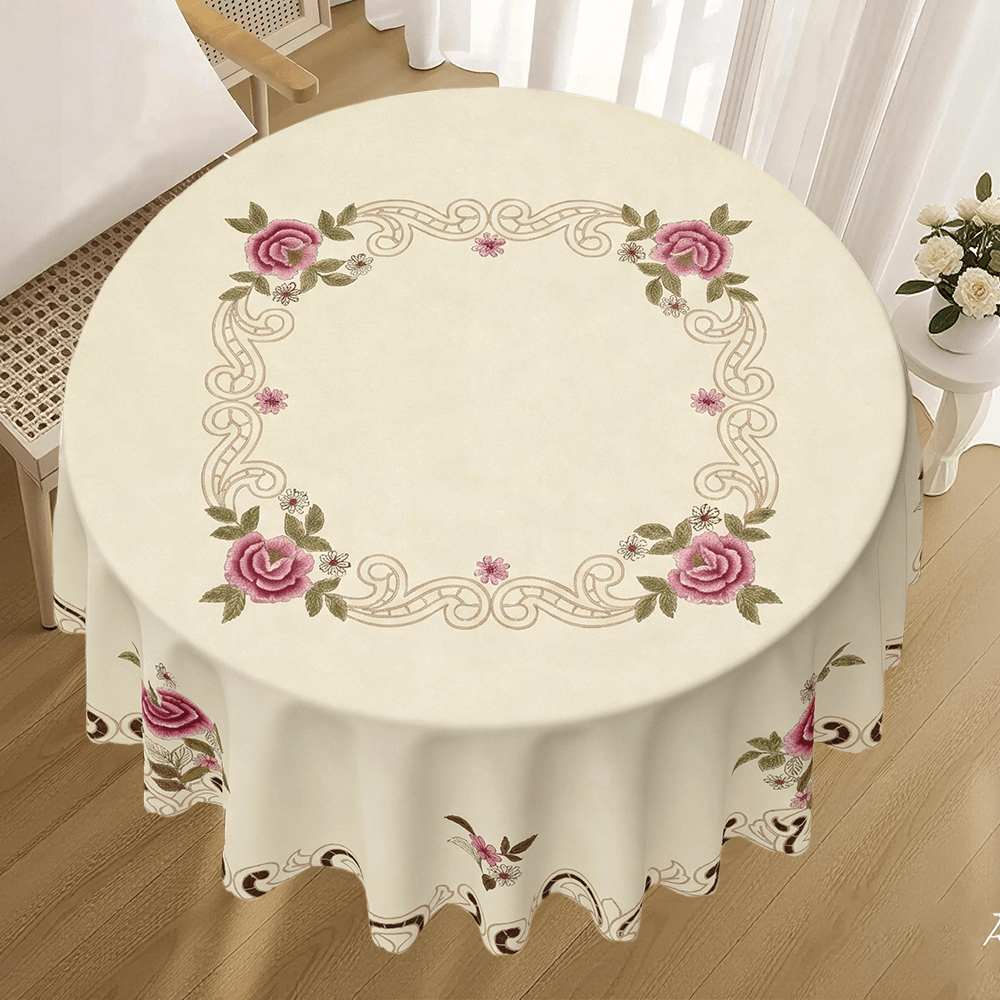 TEMU 1pc Embroidered Print Tablecloth, Suitable For Indoor/outdoor Picnics, Outdoor Camping, Holiday Party Decorations, Kitchen Dining, Home Decor,
