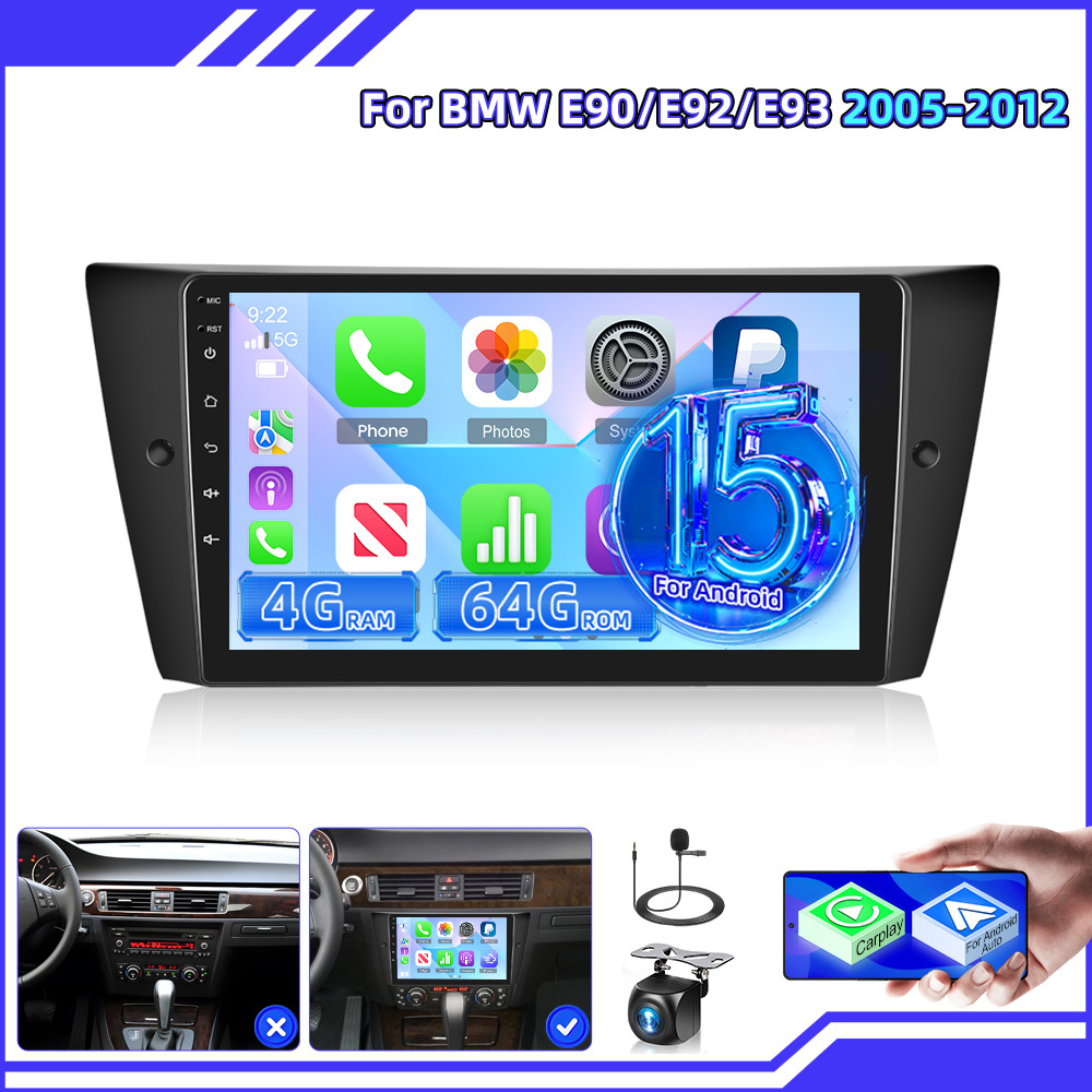 [4g+64g] For E90/ E92/ E93 2005-2012 With Auto, 9" Touchscreen Car Stereo With Voice Control Wifi/ Gps, Bluetooth, Fm/ Rds Swc+backup Camera As A Christmas Gift
