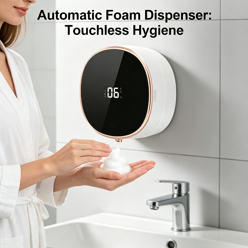 TEMU Automatic Foaming Soap Dispenser, Led Display Screen Touchless Wall-mounted Dispenser, 3-level Foam Concentration Adjustable, 280ml Rechargeable